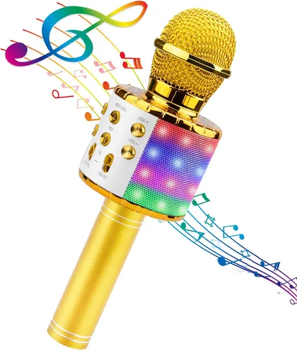 Miniatura 13 de BlueFire Micrófono inalámbrico de karaoke 4 en 1 con luces LED, micrófono portátil para niños, grandes regalos juguetes para niños, niñas, niños