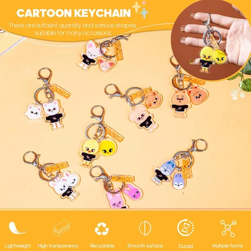 Miniatura 4 de Llavero de dibujos animados para niños, llavero de niños callejeros, colgante de animal lindo, acrílico de doble cara patrón SKZ mochila colgante