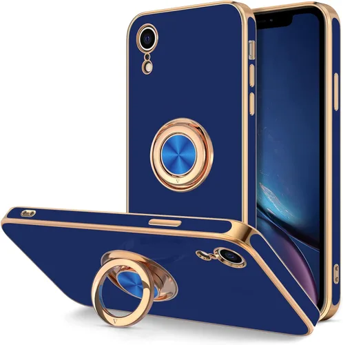 Miniatura 12 de Hython Funda para iPhone XR con soporte de anillo [soporte de anillo giratorio de 360° con soporte magnético] chapado en oro rosa brillante borde