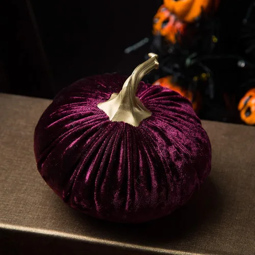 Miniatura 5 de Ogrmar Juego de 6 calabazas de terciopelo hechas a mano, calabaza rellena súper suave con exquisita artesanía para decoración de otoño, Halloween