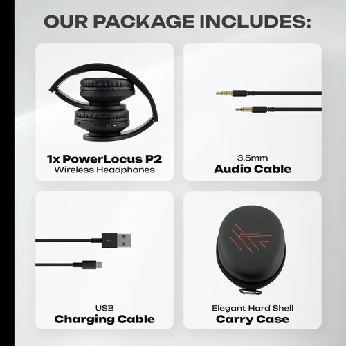 Miniatura 8 de PowerLocus - Audífonos Bluetooth sobre las orejas, auriculares inalámbricos plegables estéreo con cable y sin cable con micrófono incorporado, Micro