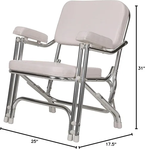 Miniatura 7 de Seachoice Silla de cubierta plegable, blanco, vinilo marino, se pliega para un fácil almacenamiento
