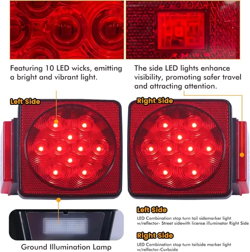Miniatura 4 de MAXXHAUL 70205 Kit de luces para remolque, 12 V, todo LED, sumergible a la izquierda y derecha impermeable para remolques, lancha, remolque, camión