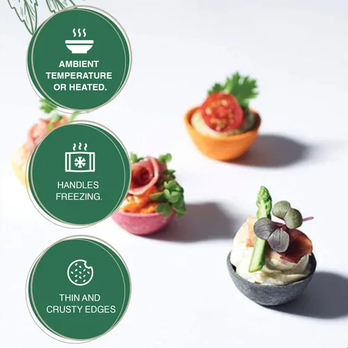 Miniatura 7 de CROC'IN - Mini conchas ácidas neutras - Tazas comestibles de aperitivo o postre - Moldes de pastelería - Confitería artesanal y vegana - 60 piezas
