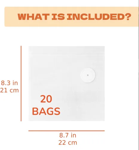 Miniatura 3 de Bolsas selladoras al vacío reutilizables con válvula limpiable mejorada, paquete de 20, paredes más gruesas, aptas para lavavajillas, congelador