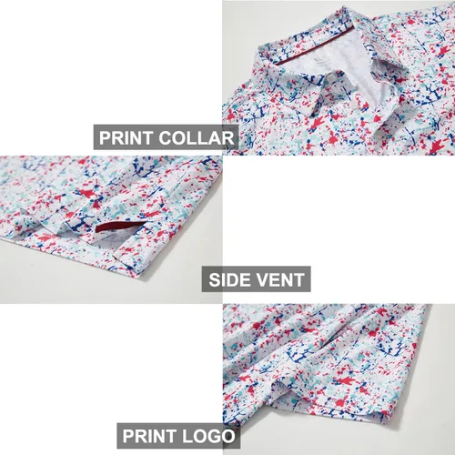 Miniatura 4 de Camisas de golf para hombre, Dry Fit, manga corta, estampado, de rendimiento, absorbe la humedad