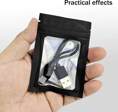 Miniatura 5 de 50 bolsas de Mylar negras de 2.7 x 3.9 pulgadas con ventana transparente, bolsa holográfica resellable para almacenamiento de alimentos, joyas