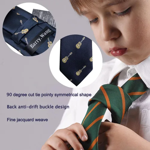 Miniatura 146 de Barry.Wang Corbata de niño regular seda tejida rayas sólido lazo bolsillo cuadrado