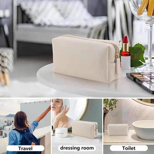 Miniatura 5 de Bolsa de maquillaje de cuero Apooliy para bolso de viaje, organizador de cosméticos portátil pequeño para mujeres y niñas, bolsa de maquillaje