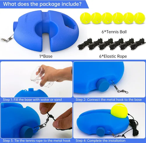 Miniatura 2 de Tennis Trainer Rebound Ball with 3 String Balls, Portable Tennis Training Tool Suitable for Beginners Sport Exercise-Blue
