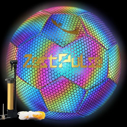 Miniatura 10 de Balón de fútbol holográfico reflectante tamaño 3, 4 y 5 para niños y adultos, alta visibilidad para juegos nocturnos y entrenamiento, regalo ideal