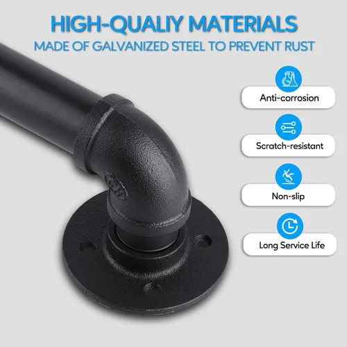 Miniatura 4 de Barandilla de tubo para escalera Rectoo, pasamanos de escalera de metal de 3 pies, pasamanos de hierro industrial galvanizado negro para soporte