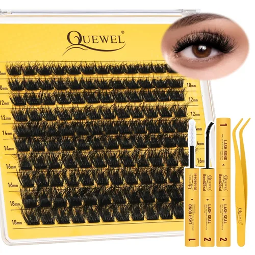 Miniatura 25 de QUEWEL Fairy-Lash-Clusters, 144 piezas Manga-Lash-Clusters Mix10-18mm Banda Invisible Natural Finas Clusters de Pestañas para Extensiones
