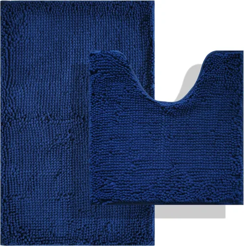 Miniatura 36 de Juegos de alfombras de baño de 2 piezas, alfombra de baño de felpilla extra suave ultra absorbente, alfombra de baño con base antideslizante de PVC