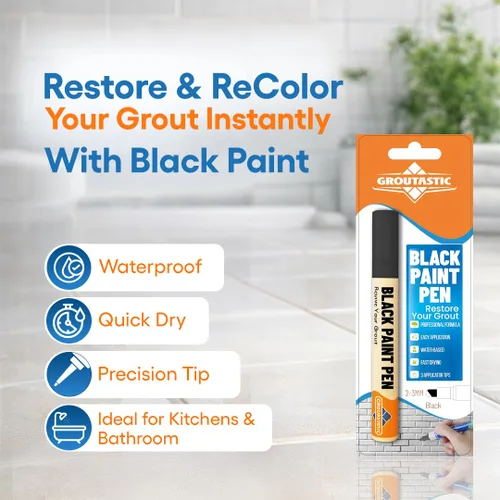Miniatura 3 de Pluma de lechada – Negro – Pluma de pintura y reparación de lechada para azulejos para baño y cocina, marcador de retoque de lechada impermeable
