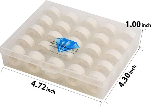 Miniatura 2 de Simthread 25 piezas de hilo de bobina preenrollado blanco tamaño A clase 15 (SA156) 60WT con caja de plástico de almacenamiento transparente 70D/2