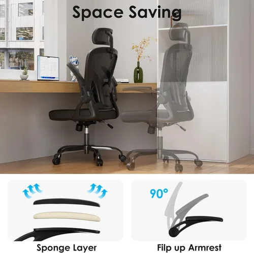 Miniatura 7 de Farini Silla ergonómica de oficina, silla de escritorio para oficina en casa con reposacabezas, silla de computadora de respaldo alto con Negro-negro