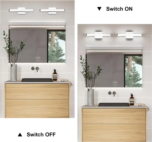 Miniatura 5 de Barra de luz LED moderna para tocador de baño (16 pulgadas, blanco frío 6000 K), accesorios de iluminación de pared de baño de acrílico moderno