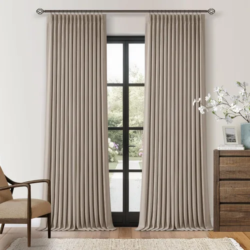 Miniatura 21 de Juego de 2 paneles de cortinas plisadas negras de 80 pulgadas para sala de estar, cortinas plisadas de lino con forro de 80 pulgadas de largo, 100%