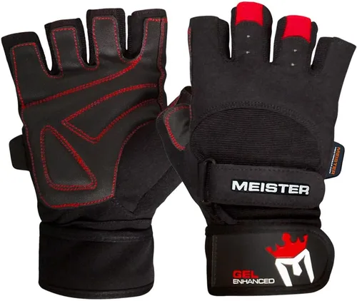 Meister Guantes de levantamiento de pesas con relleno de gel Negro / Rojo