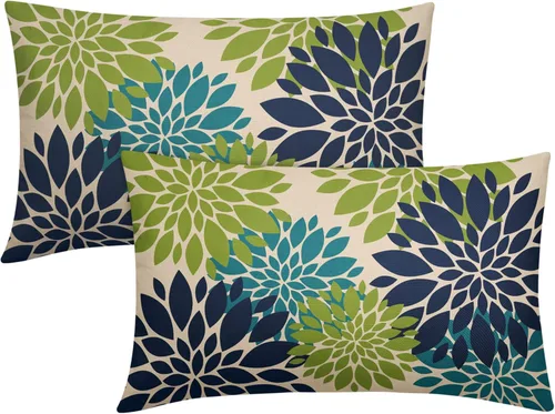 Miniatura 29 de Fundas de Almohada Azul Aguamarina 16X16 Pulgadas Juego de 2, Flores de Dalia Primavera Verano Floral Crema Fundas de Almohada Decorativas