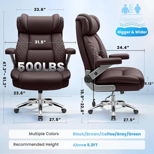 Miniatura 3 de Silla de Oficina para Escritorio, Silla Ejecutiva de Oficina para Computadora Grande y Alta, Silla de Oficina Extra Ancha de 500LBS de Alta Café