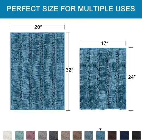 Miniatura 351 de H.VERSAILTEX Tapetes de baño antideslizantes para baño, alfombras de baño extragruesas de felpilla a rayas, tapetes de baño de 47" x 17", alfombras