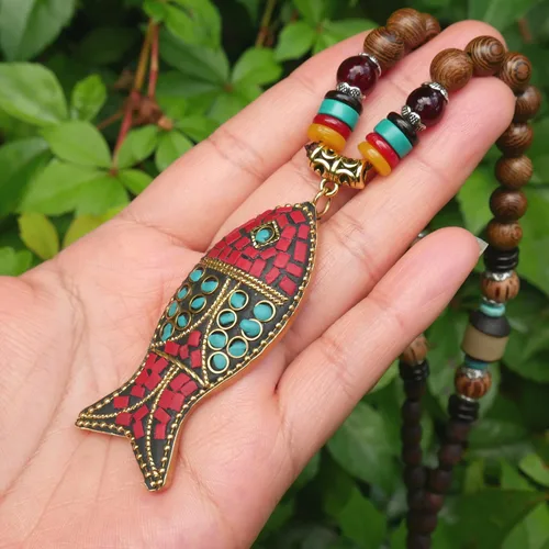 Miniatura 6 de DREMINOVA - Collares de cuentas para mujer, colgantes largos de madera para mujer, collar de cuentas de madera