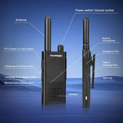 Miniatura 3 de Baofeng T26 Walkie Talkies de Largo Alcance, Batería Recargable de Iones de Litio, 16 Canales FRS, Radios Bidireccionales con Auriculares para Paq
