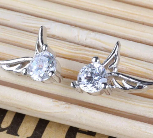 Miniatura 3 de Pendientes de cristal con alas de ángel, Cristal, Circonia cúbica