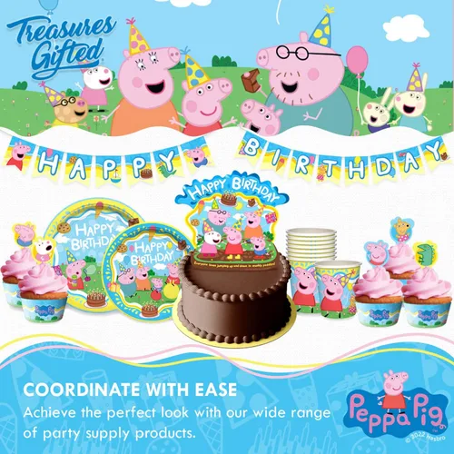 Miniatura 9 de Treasures Gifted Decoraciones de cumpleaños con licencia oficial de Peppa Pig – Sirve a 24 invitados – Juego clásico de vajilla – Suministros