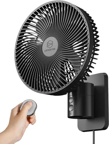 Miniatura 13 de Ventilador oscilante silencioso de pared de 8.5 pulgadas con control remoto y temporizador, 4 velocidades ajustables para baños pequeños, Marco