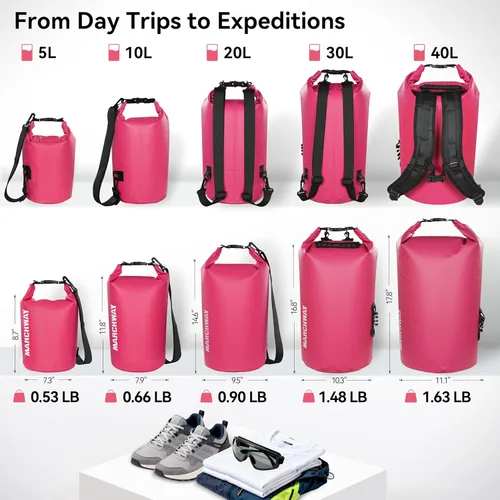 Miniatura 4 de MARCHWAY - Bolso seco flotante e impermeable 1.32/2.64/5.28/7.93/10.57 galones, parte superior enrollable, mantiene secos equipos de kayak rafting