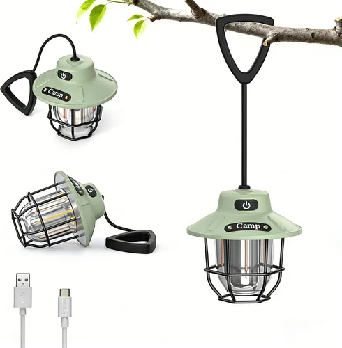 Miniatura 10 de Linterna de campamento de 1200 lúmenes, luz LED recargable con 4 modos de luz, linterna portátil USB al aire libre para campamento, senderismo