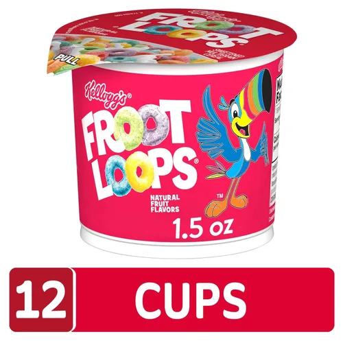Miniatura 4 de Kellogg's Froot Loops - Tazas de cereales para el desayuno, sabor a frutas, aperitivos de desayuno con vitamina C, original, caja de 18 onzas
