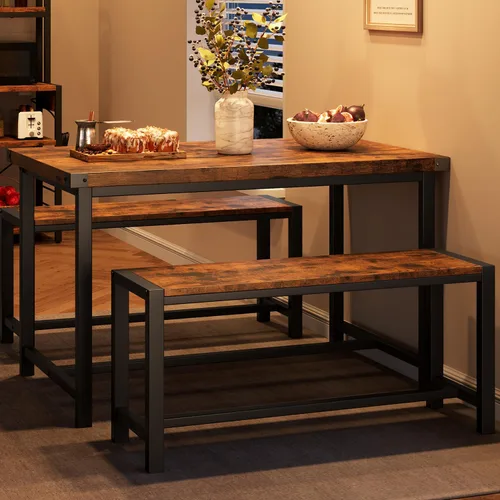 Miniatura 10 de IDEALHOUSE Juego de mesa de comedor para 4, mesa de cocina con 2 bancos tapizados, juego de mesa de comedor rectangular, juego de mesa de cocina