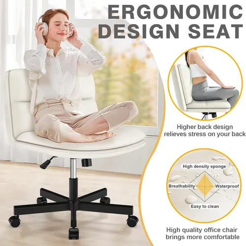 Miniatura 3 de TVON Silla de escritorio de oficina sin brazos con ruedas y cojín grueso, silla ergonómica para computadora de oficina en casa, cómoda silla
