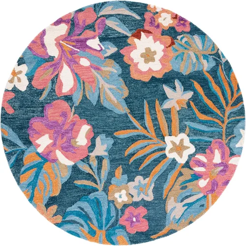 Miniatura 10 de SAFAVIEH Jardin Collection Alfombra de pasillo, 2 pies 3 pulgadas x 8 pies, azul y rosa, lana floral hecha a mano, ideal para zonas de alto tráfico