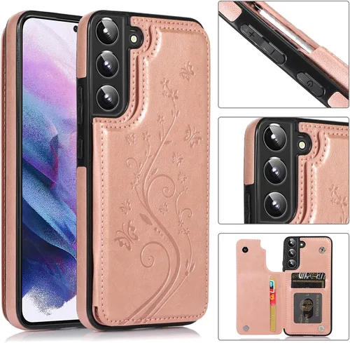 Miniatura 3 de Asuwish Glaxay S22 - Funda para Samsung Galaxy S22 5G con protector de pantalla de vidrio templado, soporte de cuero con tarjetero y doble cierre