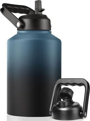 Miniatura 10 de EALGRO Botella de Agua Aislada de Medio Galón Jarra con Pajilla, 64 oz Frasco de Agua Deportivo de Metal de Acero Inoxidable Grande con Asa, Taza