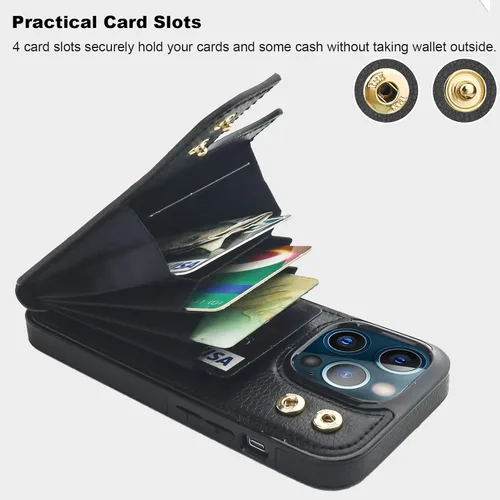 Miniatura 4 de Folosu Funda compatible con iPhone 13 Pro con soporte para tarjetas, rotación de 360°, soporte de anillo de dedo con función atril, protección RFID