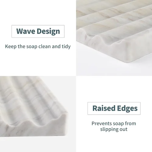 Miniatura 3 de Jabonera de mármol para ducha, soporte de jabón de barra con diseño de ondas de agua, fácil limpieza para fregadero de cocina, baño, bandeja de Agiax