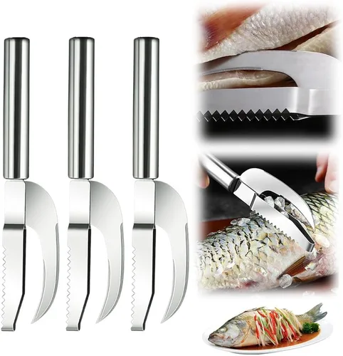 Miniatura 8 de Fauppt Herramienta de raspado de escamas de pescado, cuchillo multifunción de acero inoxidable para escamas de pescado, kit de limpieza de pescado