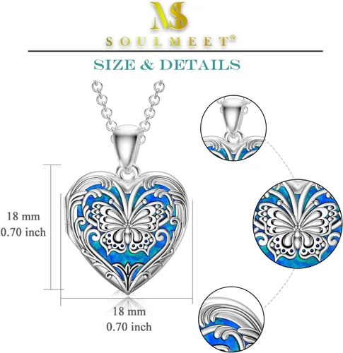 Miniatura 5 de SOULMEET Collar personalizado de girasolmariposaabeja con medallón de plata de ley y oro que tiene capacidad para 1 o 2 fotos conmemorativas