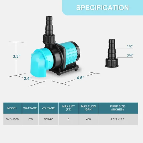 Miniatura 3 de Bomba de retorno para acuario de 400GPH con controlador de pantalla LCD, bomba de acuario DC 24V de 15W para acuario de agua salada y agua dulce
