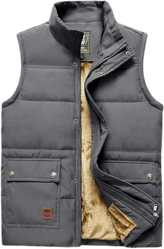 Miniatura 28 de Chaleco acolchado de invierno cálido para hombre, con forro polar grueso, sin mangas, chaqueta sin mangas