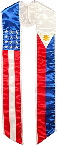 Dijkoo - Banda de graduación de la bandera filipina estadounidense de Filipinas, bordada, unisex para adultos, fabricada en Estados Unidos, Bandera
