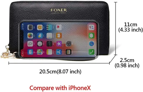 Miniatura 2 de FOXLOVER Carteras de cuero genuino para mujer, con bloqueo RFID, con cremallera, con pulsera