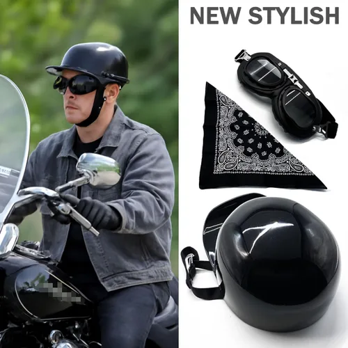 Miniatura 4 de Casco de béisbol vintage para motocicleta, gorra abierta con gafas para hombres y mujeres adultos, ciclomotor, moto, jet-scooter, bicicleta, Street