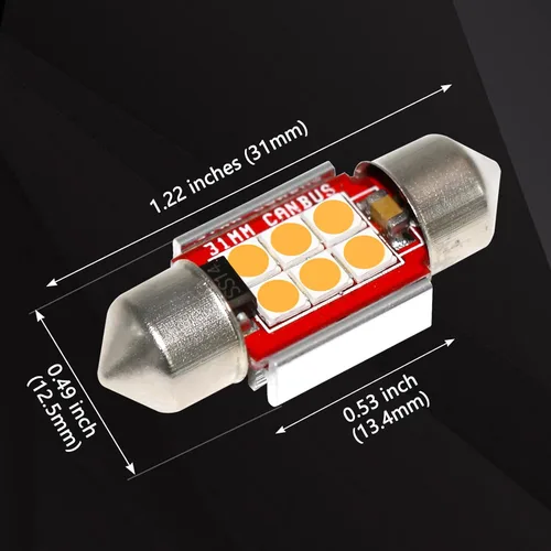 Miniatura 4 de PHINLION DE3175 Bombillas LED amarillas ámbar, súper brillantes festón de 31mm DE 3175 3021 3022 Miniatura LED para luz de cortesía, puerta, mapa